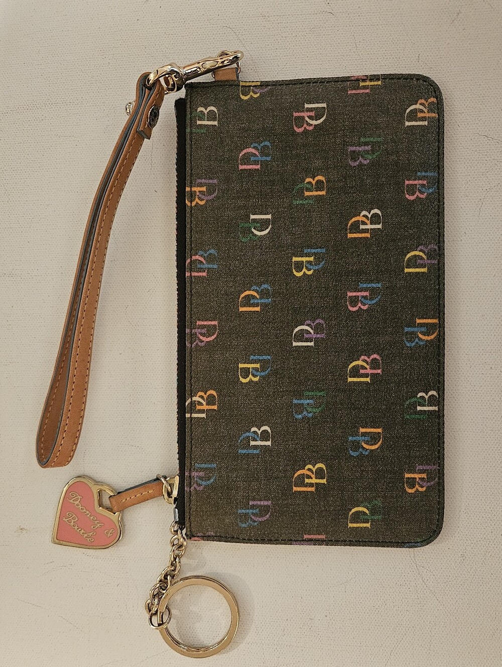 Dooney & Bourke Black Multicolor Monogram Wristlet Key & Card Holder